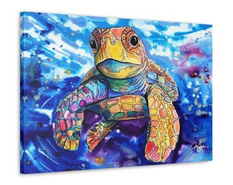 Baby Sea Turtle Canvas Print, Beach House Wall Decor by Jen Callahan