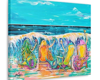 Drunk Mermaids on Vacation Canvas Print by Jen Callahan