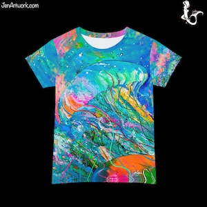 T shirt tshirt jelly fish shirt women top loose fit Jellyfish Jen Callahan paintings into a Short Sleeve Shirt Ocean Theme fun gift