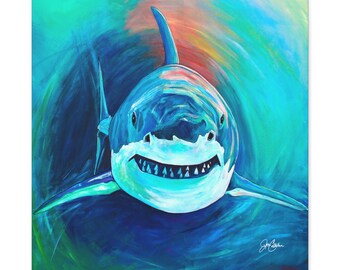 Great White Shark ichthyology gift wall art canvas Jen Callahan Original Reproduction Shark Attack