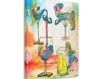DRUNK MERMAID COMBO Painted Jen Callahan Printed Canvas Gallery Wrapped collector gift present mom girlfriend