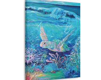 Sea Turtle gifts print wall art jen callahan painting acrylics wall artwork collector animal lover ocean decor beach seahorse