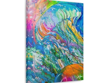 Jellyfish Print Sea Life Painting Watercolor Ocean Decor Coastal Wall Art Jelly Fish Art Artwork Jen Callahan Colorful Vibrant Fun