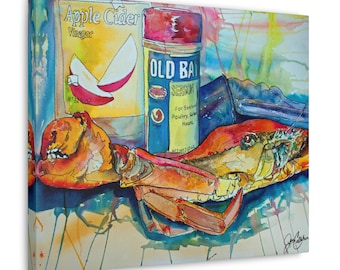 Blue Crab Art Print: Old Bay Still Life, Coastal Kitchen Decor