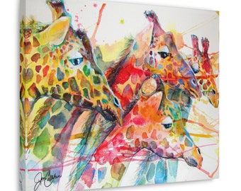 Colorful Giraffe Painting, Jen Callahan Original Canvas Print