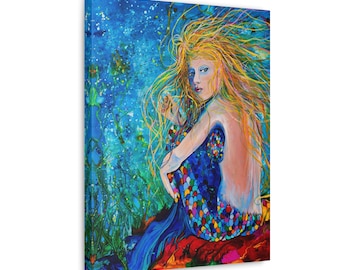 Mermaid Art Print, Colorful Scales Canvas Wall Art by Jen Callahan