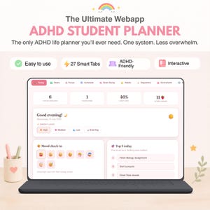 ADHD Student Planner Web App Study Planner Homework Planner Assignment Tracker Academic Organizer Productivity Tool