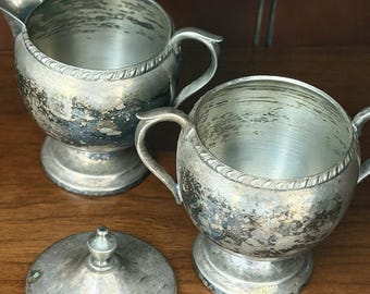 Vintage Corbell and Co Silverplate Creamer and Sugar Bowl Set Pattern 31 81 Patina