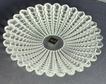 Assiette à bonbons vintage Mikasa Atlantis en cristal transparent, motif coquillage nautique, 23 cm (9 pouces), fabriquée en Allemagne.