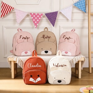 Mochila infantil personalizada com animais, mochila infantil com nome bordado, mochila infantil personalizada para jardim de infância, presente fofo para crianças