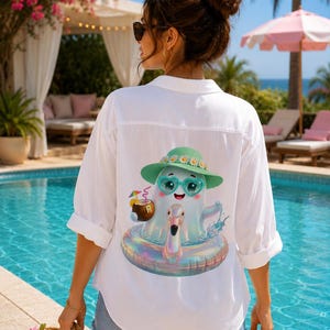 Ghost Flamingo Pool Float Summer PNG | White Shirt Mockup (Digital Download)
