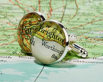 Personalised Silver Plated Vintage Map Cufflinks