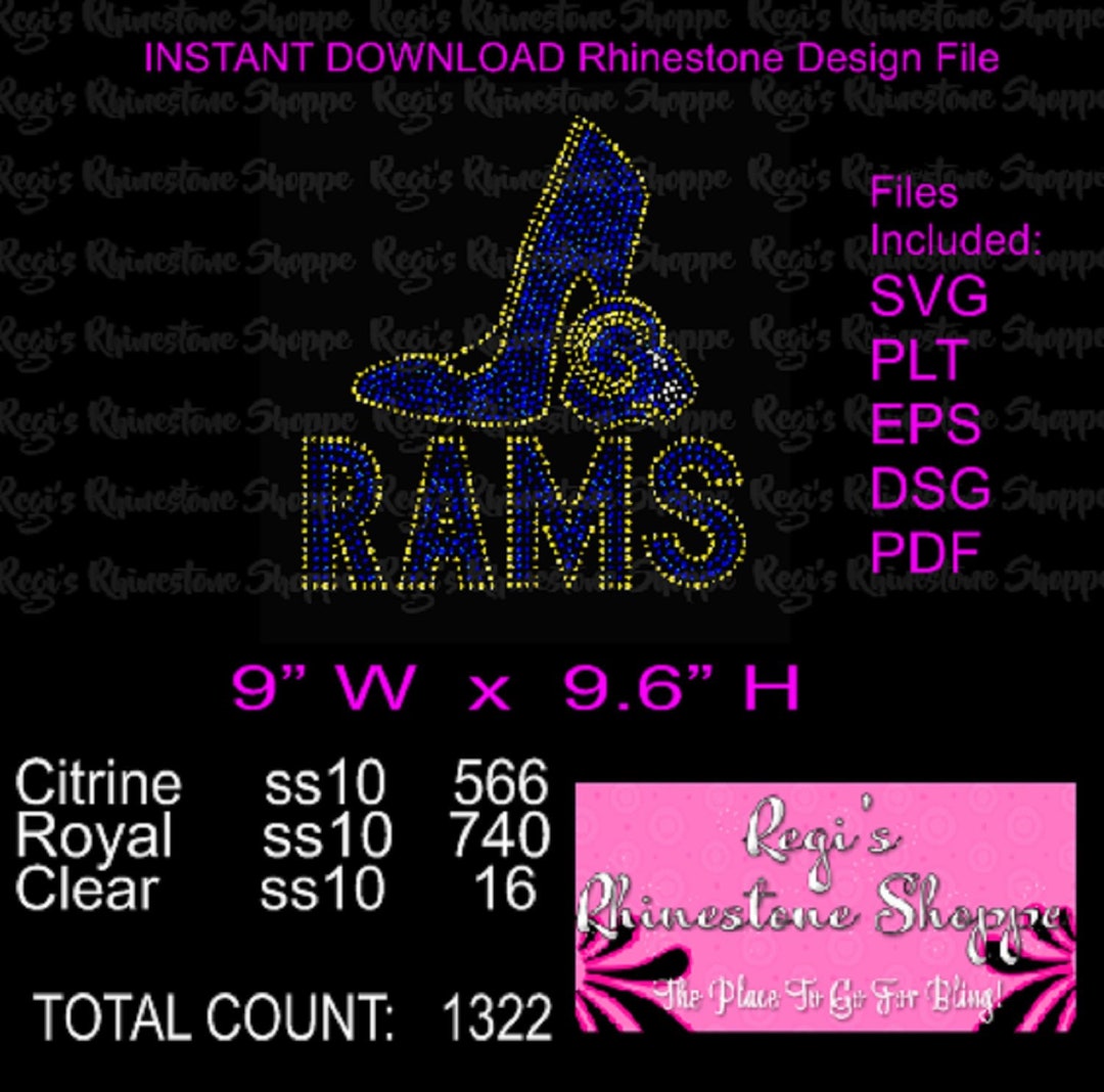 Rams Side Profile High Heel Rhinestone Design Instant Digital Download ...