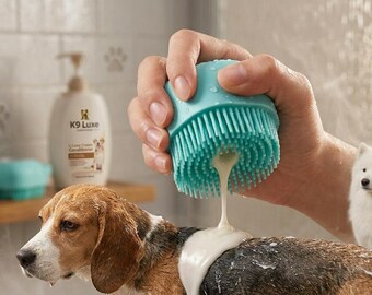 Huisdierborstel met zeepdispenser, siliconen hondenshampooborstel, kattenmassagekam, zachte rubberen huisdierborstel