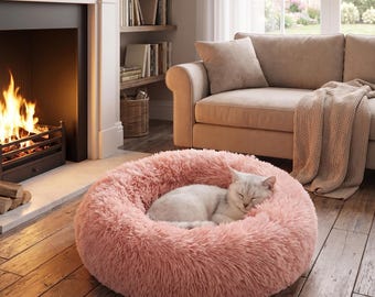 Rond pluche hondenmand | Superzachte wasbare mand voor grote, middelgrote honden en katten | Gezellig, rustgevend slaapnest