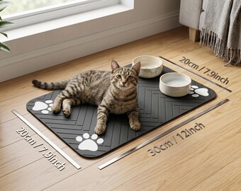 Absorbent Pet Feeding Mat for Dogs Cats, Waterproof Non Slip Food & Water Bowl Placemat Quick Dry Pet Bowl Mat Rubber Backed Floor Protector