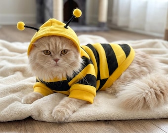 Bijenkostuum voor honden en katten, warme puppyjas, schattige huisdierhoodie, winteroutfit voor kleine en middelgrote huisdieren, Halloween cosplaykleding