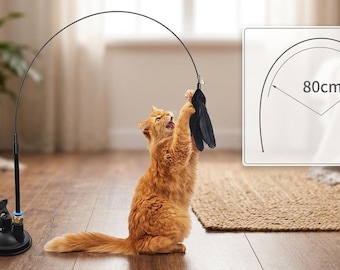 Interactief kattenspeeltje in de vorm van een toverstaf | Speeltje met zuignap en veertje | Handenvrije bewegingsspeelgoed voor kittens