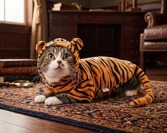 Hondenpakje van tijgerfleece met capuchon, schattige cosplay-outfit voor kleine honden en katten, warme puppykleding voor Halloween