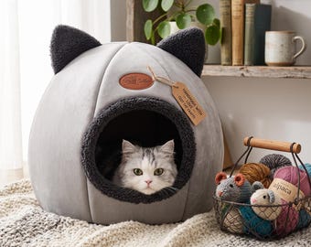 Zacht pluche kattenmand | Gezellige grotwoning voor huisdieren | Warm winternest voor kittens en kleine honden