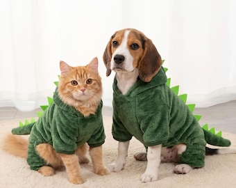 Gezellig huisdierkostuum met capuchon dinosaurus – winterjas met stekelige staart voor katten, puppy's en kleine honden