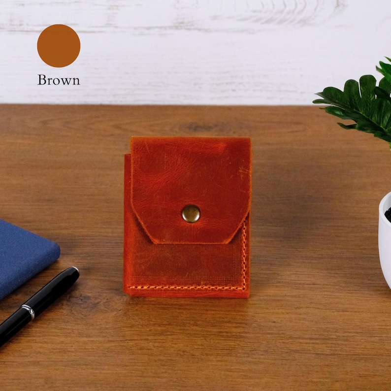 Leather Cash Wallet, Slim Card & Cash Holder, Handmade Minimalist Wallet, Front Pocket, Flap Wallet, Personalized Wallet, Everyday Wallet Brown