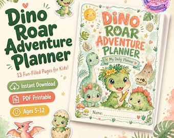 Digital Dino Roar Adventure Planner for Kids, Watercolor Dinosaur Theme (Digital Download)