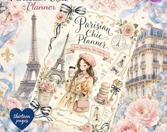 Paris Chic Kawaii Planner Printable PDF | French Aesthetic Digital Planner Download | Undated A4 | Use on Any Device | Planner | Printable