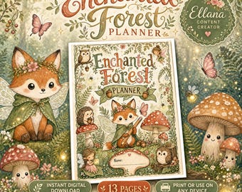 Enchanted Forest Weekly Planner, Woodland Cottagecore Digital (A4 PDF)
