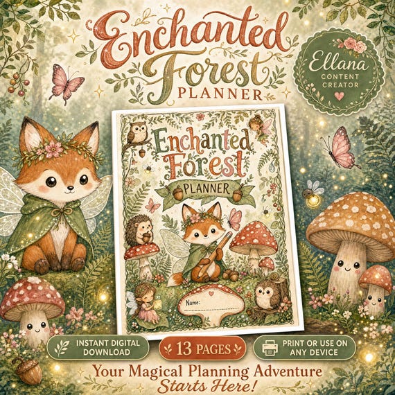 Printable Cottagecore Planner, Undated Enchanted Forest A4 and A5 PDF for Daily and Weekly Planning
