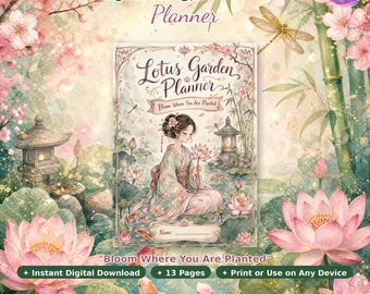 Lotus Garden Kawaii Planner Printable PDF | Zen Floral Digital Planner Download | Undated A4 | Cute Planner | Lotus