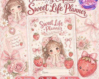 Strawberry Coquette Printable & Digital Planner | Sweet Life Undated Planner | Pink Bow A4 PDF