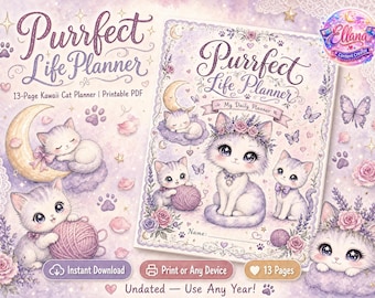 Kawaii Cat Planner | Purrfect Life Undated PDF (Digital Download)