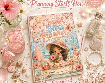 Coastal Bliss Digital Planner, Beach Aesthetic Printable Organiser, Undated Daily Planner PDF, GoodNotes Habit Tracker, Dreamy Planner,