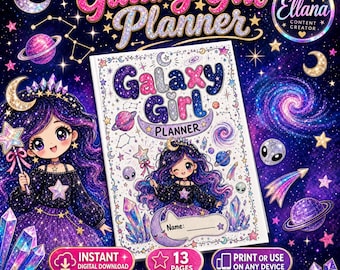 Galaxy Girl Printable & Digital  Planner, A4 PDF