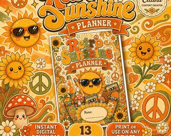 Retro Sunshine Planner | 70s Groovy Undated Digital Planner (A4 PDF)