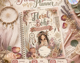 Floral Boho Planner, Undated Daily Weekly Monthly, Goal Habit Tracker (A4 PDF Download & Digital)