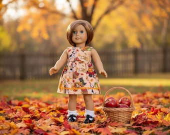 Fall Harvest Puppy Dress for 18 Inch American Girl Dolls Handmade Autumn Outfit