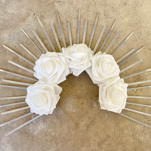 Halo Crown - Sunburst Crown - Rose Crown - Rose Halo - Customizable - Silver Halo - White Rose Halo