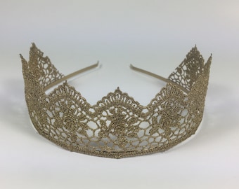Elegant Antique Gold Lace Crown, Gold Lace Tiara, Smash Cake Crown, First Birthday Crown, Children’s Crown, Princess Crown, Gold Crown