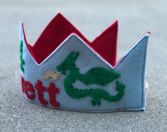 Personalized Felt Birthday Crown ||Dragon Crown || Dragon Birthday || Smash Cake