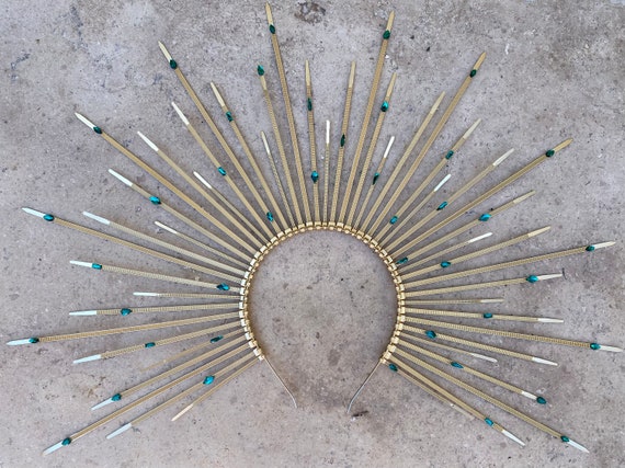 Emerald Rhinestone Embellished Halo Crown, Sunburst Crown 