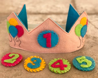 Personalized Felt Birthday Crown, Multiple Numbers - Balloon Crown - Birthday Balloons