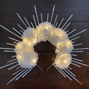 LIGHT UP Halo Crown - Sunburst Crown - Rose Crown - Rose Halo - Customizable - Gold Halo - Sun Goddess - Halo Crown - Sunburst Halo