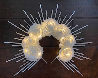 LIGHT UP Halo Crown - Sunburst Crown - Rose Crown - Rose Halo - Customizable - Gold Halo - Sun Goddess - Halo Crown - Sunburst Halo