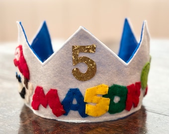 Super Mario Themed Felt Birthday Crown - Nintendo Theme   -Smash Cake