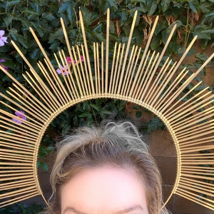 Halo Crown, Extra Large Sunburst Crown, Customizable, Goddess Halo, Sunburst Halo, Gothic Halo, Gothic Headpiece, Halo Headpiece, Gold Halo