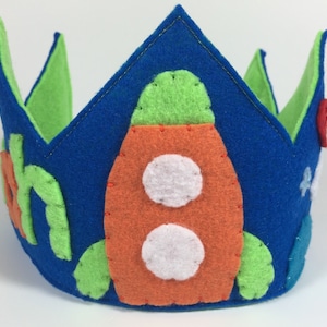 Rocketship -Space Themed Personalized Felt Birthday Crown -Outer Space - Smash Cake Crown
