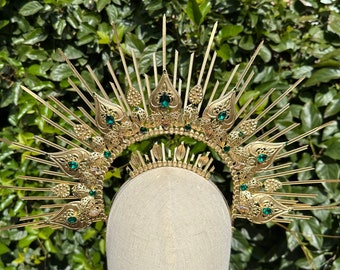 Halo Crown, Sunburst Crown, Embellished Headpiece, Gold Halo, Halo Headpiece, Gold Crown, Festival Crown, Sun Crown, Halo Headband, Sun God