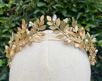 Halo Crown - Wreath Crown - Laurel Wreath Crown Bridal Tiara - Greek Crown - Bridal Crown - Flower Crown - Wedding Headpiece - Gold Leaf